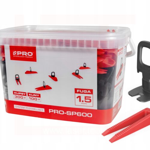 SYSTEM POZIOMUJĄCY PRO-SP600 1,5MM MIX - KLIPSY/KLINY 300/100 SZT + WIADRO