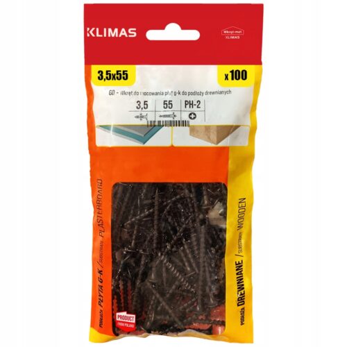 image-261.jpeg WKRĘTY DO DREWNA PŁYT GK 3,5x55mm CZARNE PH2 100szt FOSFATOWANE KLIMAS