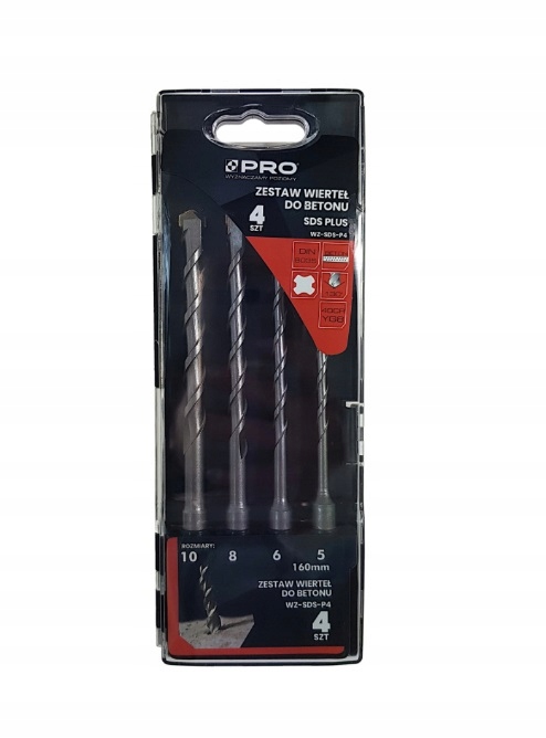 ZESTAW WIERTEŁ DO BETONU SDS PLUS - 4SZT 5,6,8,10x160 MM WZ-SDS-P4