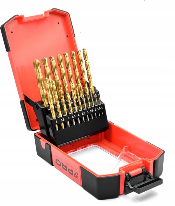 PRO Zestaw wierteł tytanowych WZ-HSS-TIN19 do metalu HSS 19 sztuk