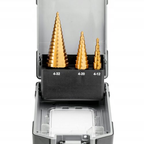 ZESTAW WIERTEŁ STOPNIOWYCH TYTANOWANYCH HSS M2 TIN 3SZT