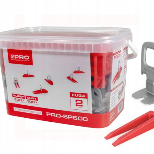 SYSTEM POZIOMUJĄCY PRO-SP 600 2MM MIX KLIPSY /KLINY 300/100 SZT + WIADRO 5L