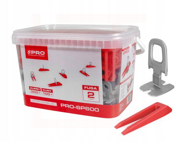 SYSTEM POZIOMUJĄCY PRO-SP 600 2MM MIX KLIPSY /KLINY 300/100 SZT + WIADRO 5L