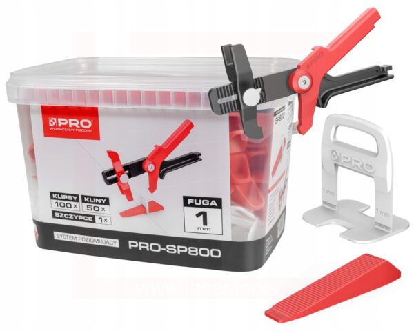 SYSTEM POZIOMUJĄCY PROSP800 1MM KLIPSY/KLINY 100/50 + SZCZYPCE - WIADRO 5L