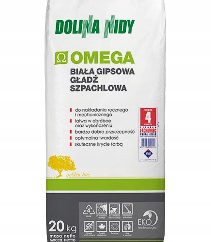 Gładź gipsowa szpachlowa biała 20 kg OMEGA Dolina Nidy do ścian sufitów