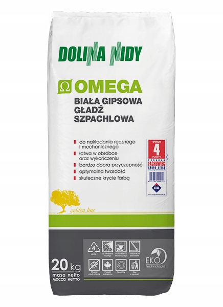 Gładź gipsowa szpachlowa biała 20 kg OMEGA Dolina Nidy do ścian sufitów