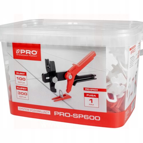 SYSTEM POZIOMUJĄCY PRO-SP600 1MM MIX - KLIPSY/KLINY 300/100 SZT + WIADRO 5L