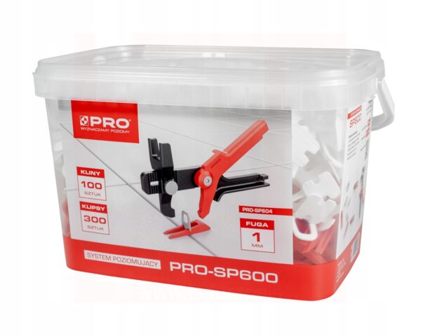 SYSTEM POZIOMUJĄCY PRO-SP600 1MM MIX - KLIPSY/KLINY 300/100 SZT + WIADRO 5L