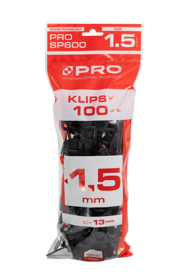 SYSTEM POZIOMUJĄCY PRO-SP600 1,5MM KLIPSY 100 SZT WOREK