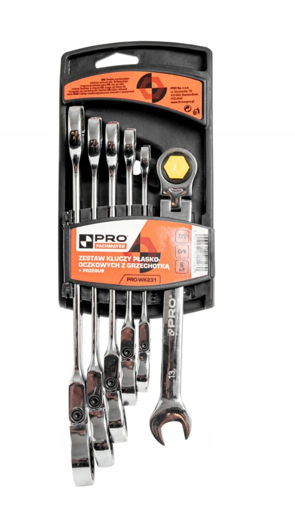 PRO ZESTAW KLUCZY PŁASKOOCZKOWYCH Z GRZECHOTKĄ I PRZEGUBEM 6szt PRO-WK231