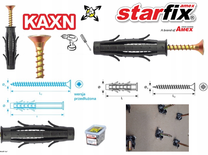 KOŁKI ROZPOROWE UNIWERSALNE Z WKRĘTEM KRZYŻAK STARFIX 8x40x60mm 100szt