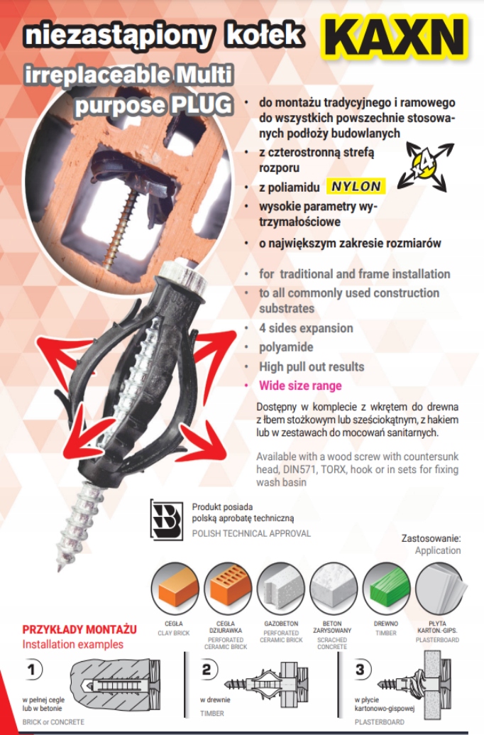 KOŁKI ROZPOROWE UNIWERSALNE Z WKRĘTEM KRZYŻAK STARFIX 8x40x60mm 100szt