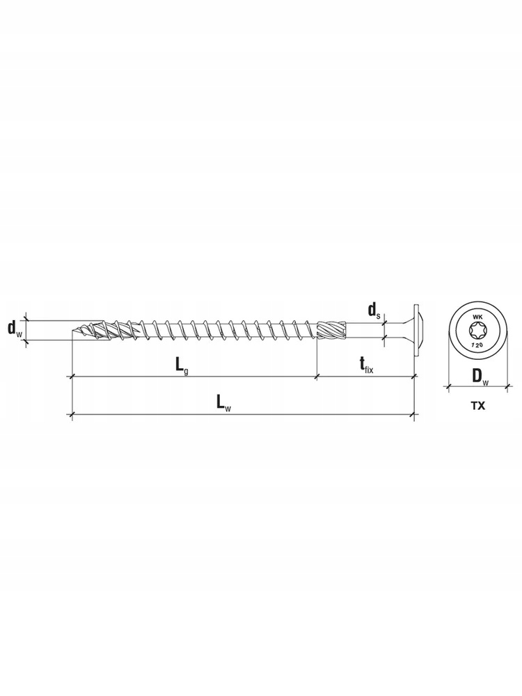 WKRĘT KONSTRUK. Z ŁBEM POD. I GNIAZDEM TX 6,0x120 /100SZT./ WKRĘT-MET