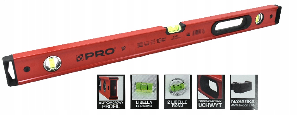 POZIOMNICA PRO900 HEAVY DUTY RED UCHW. 80CM