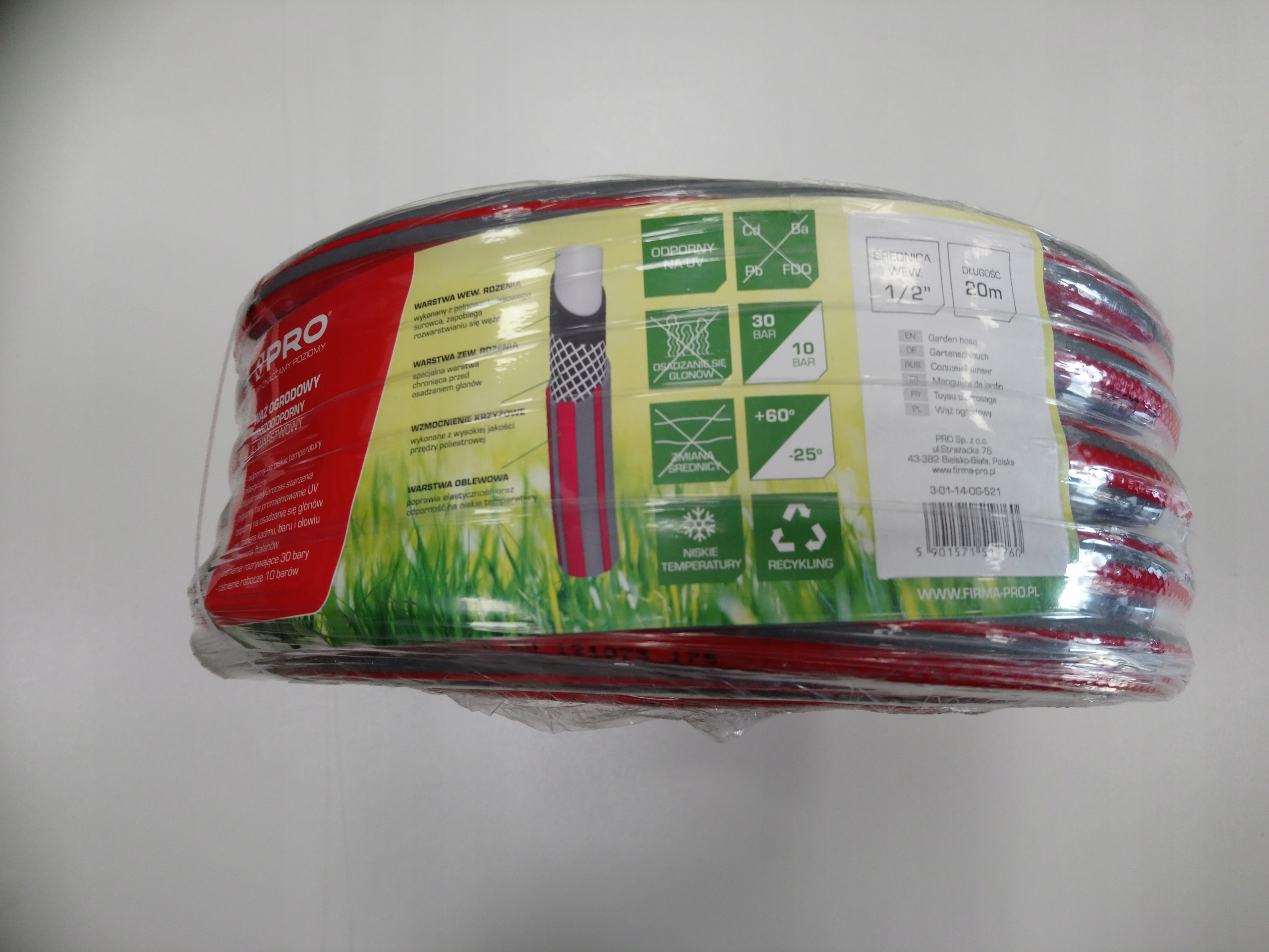 Wąż Ogrodowy PRO 4-Warstwowy Mrozoodporny Wytrzymały Zbrojony 1/2" 20m