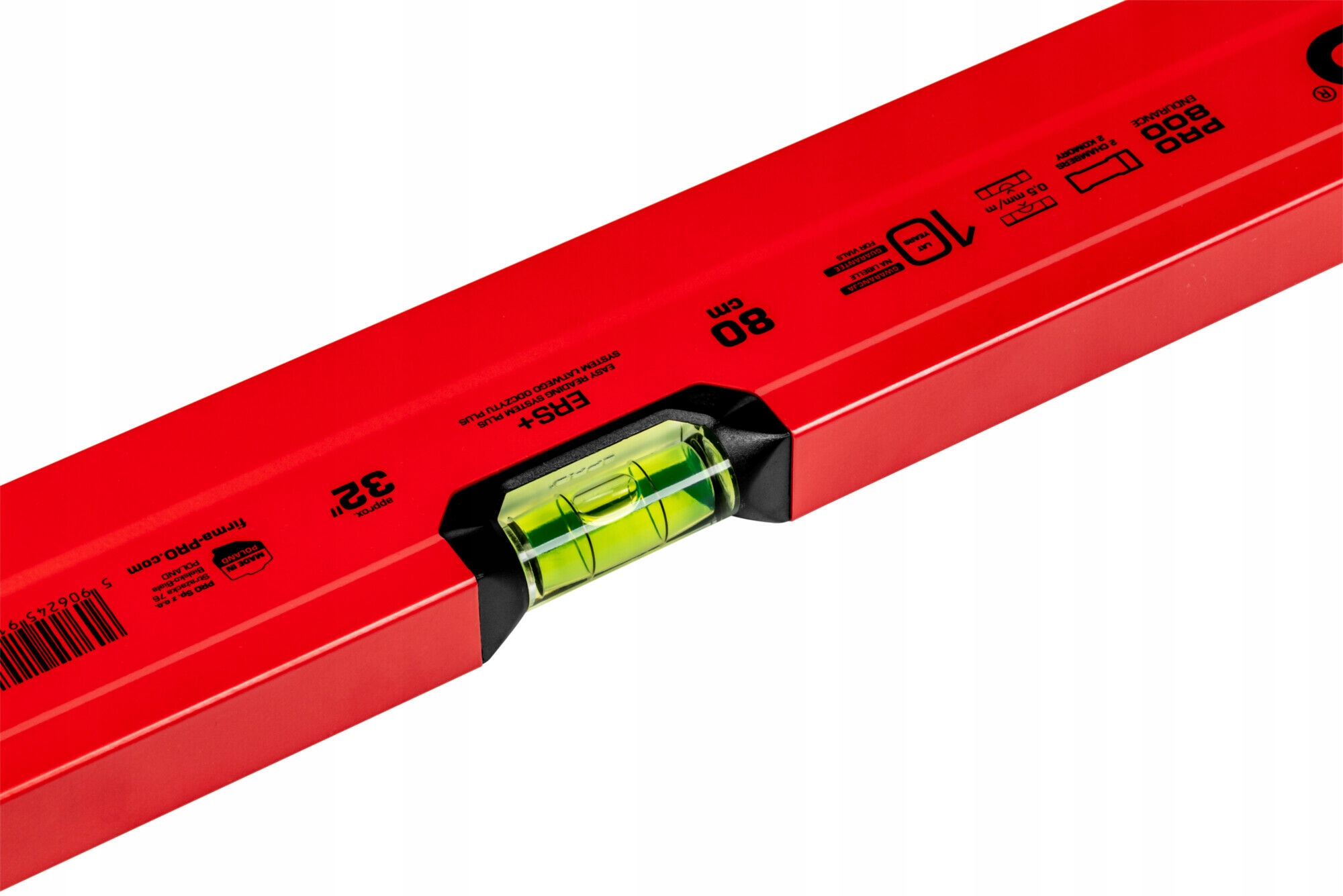 Poziomnica PRO800 malowana czerwona z uchwytami i magnesem 80 cm PRO