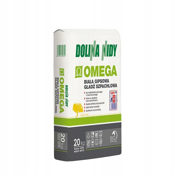 Gładź gipsowa szpachlowa biała 20 kg OMEGA Dolina Nidy do ścian sufitów