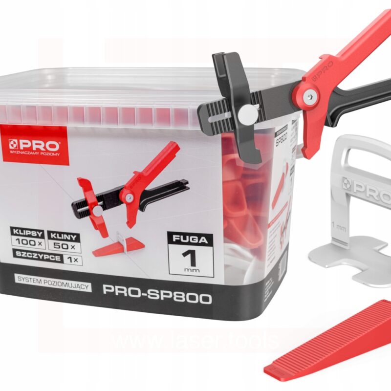SYSTEM POZIOMUJĄCY PROSP800 1MM KLIPSY/KLINY 100/50 + SZCZYPCE - WIADRO 5L
