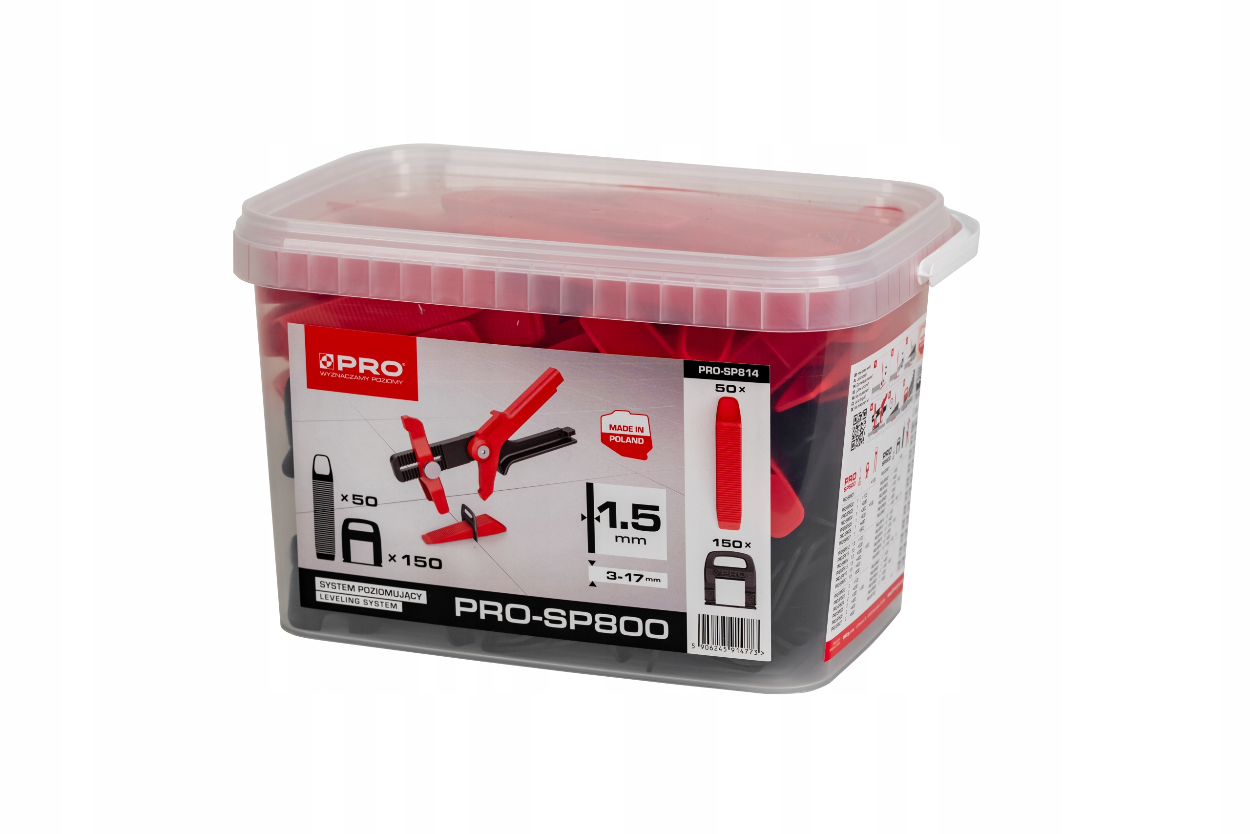 SYSTEM POZIOMUJĄCY PRO-SP 800 1,5MM MIX - KLIPSY/KLINY 150/50 SZT WIADRO 5L