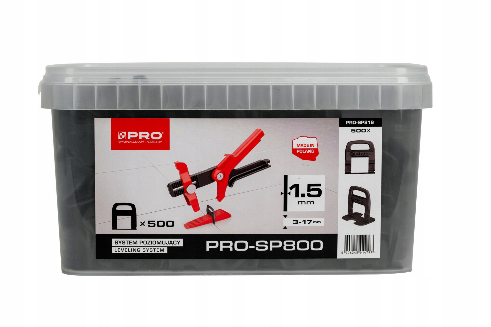 SYSTEM POZIOMUJĄCY PRO-SP 800 1,5MM KLIPSY 500 SZT WIADRO 10L