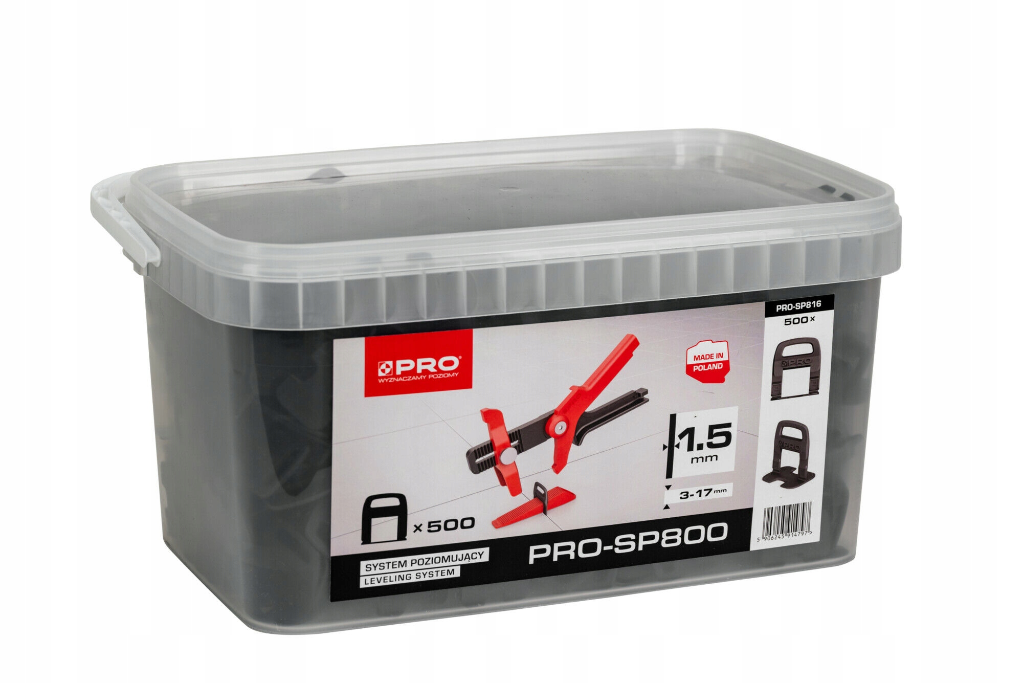 SYSTEM POZIOMUJĄCY PRO-SP 800 1,5MM KLIPSY 500 SZT WIADRO 10L