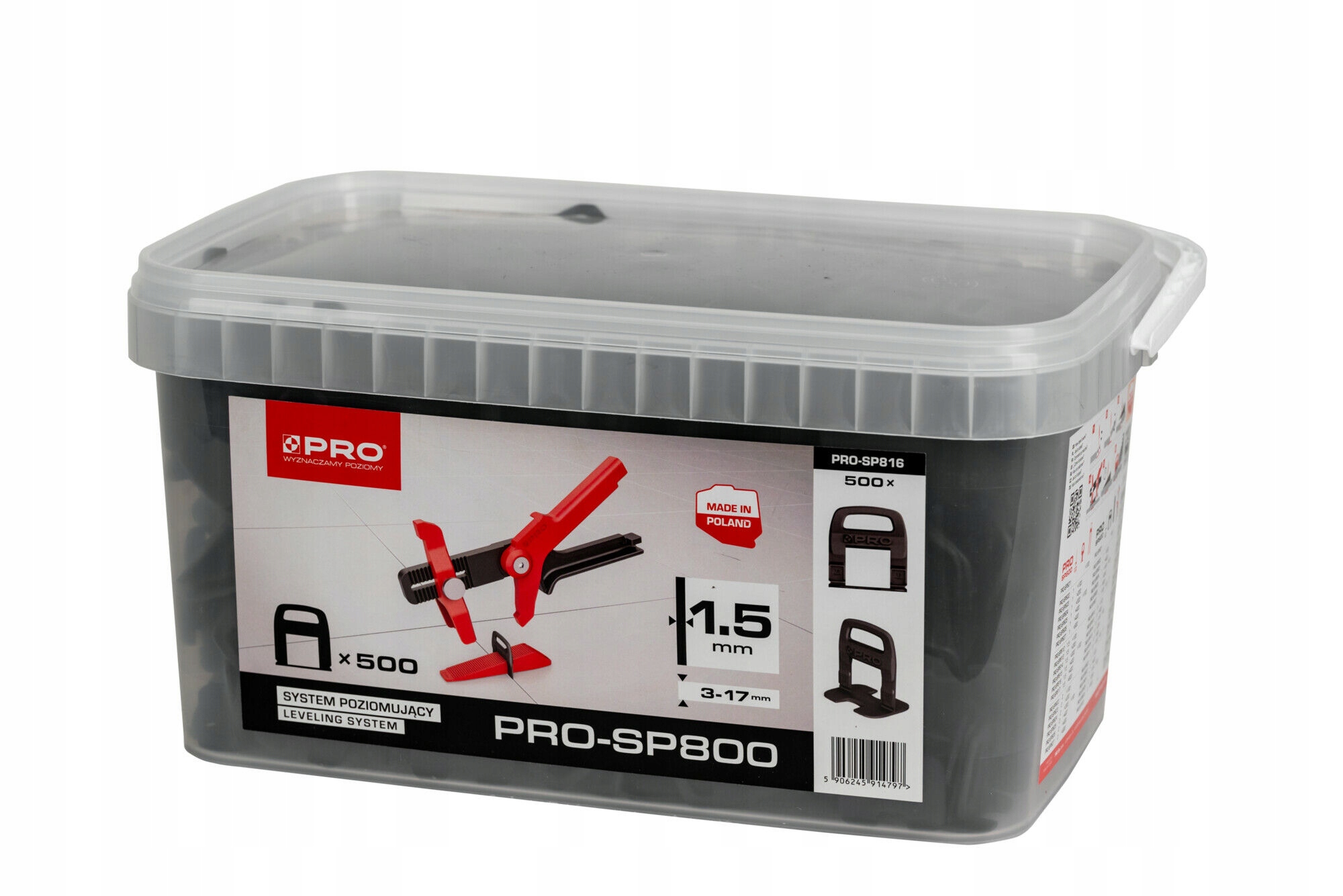 SYSTEM POZIOMUJĄCY PRO-SP 800 1,5MM KLIPSY 500 SZT WIADRO 10L