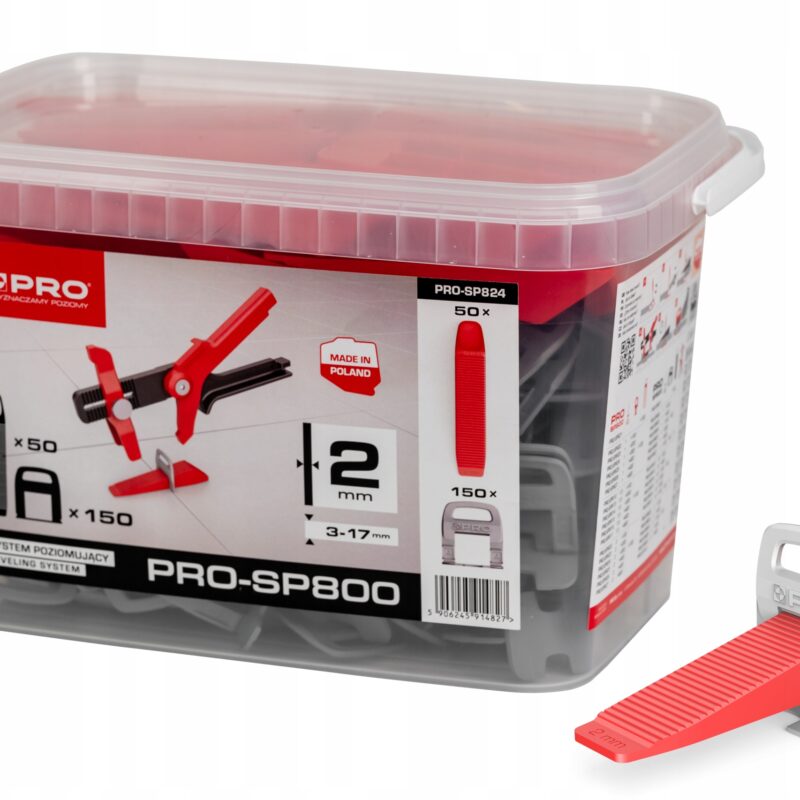SYSTEM POZIOMUJĄCY PRO-SP 800 2MM MIX - KLIPSY /KLINY 150/50 SZT WIADRO 5L